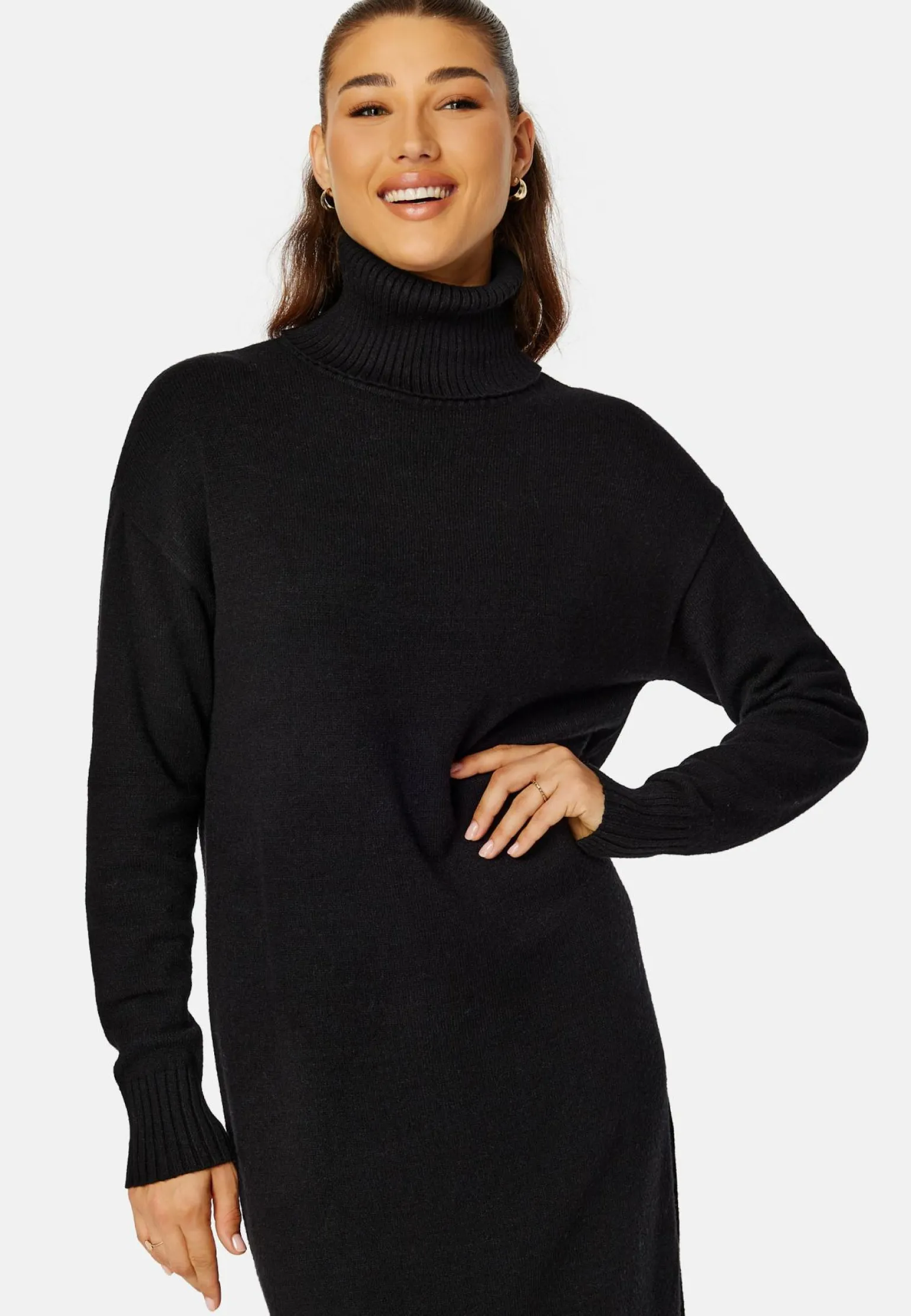 Rill Roll Neck L/S Midi Dress