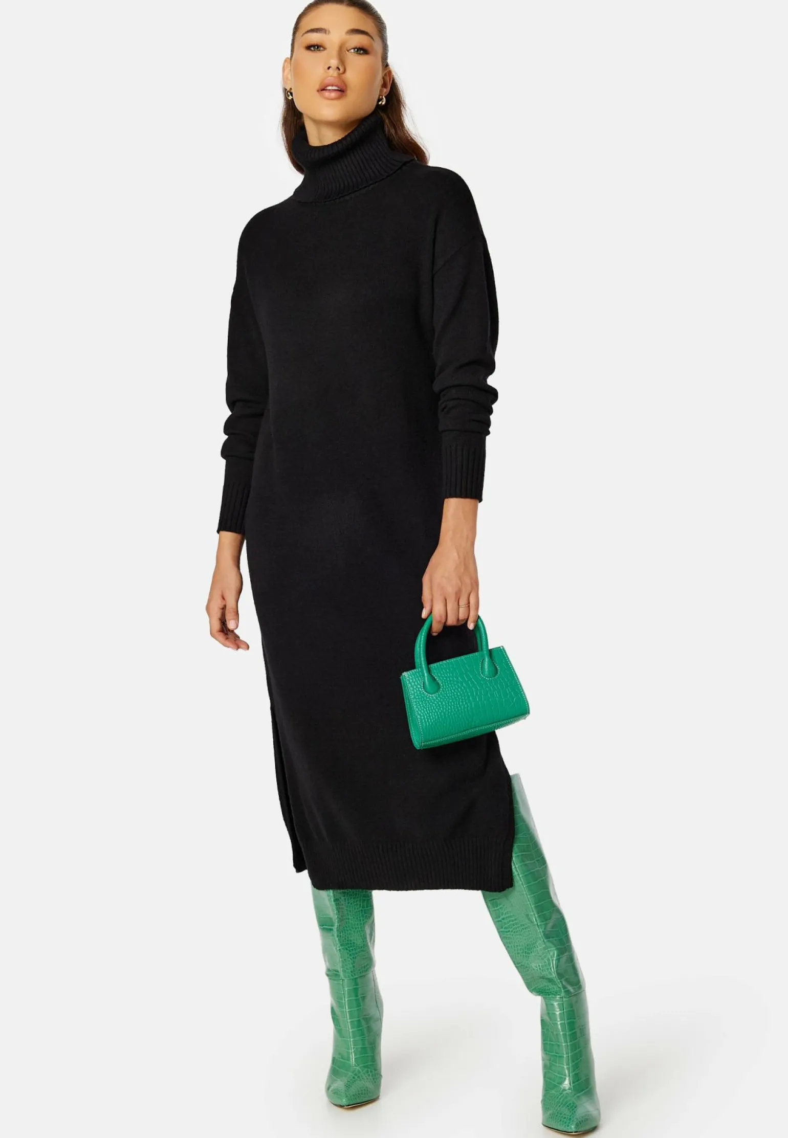 Rill Roll Neck L/S Midi Dress