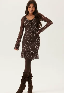 Ruched Mesh Frill Dress