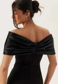 Satin Bow Off Shoulder Gown