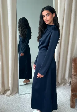 Satin Cowl Neck Midi Dress
