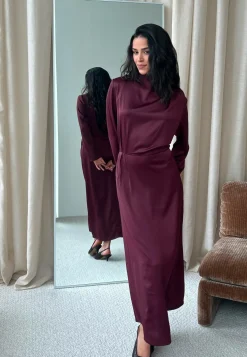 Satin Cowl Neck Midi Dress