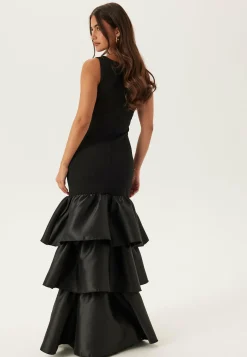 Satin Frill Maxi Dress