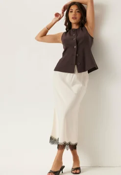 Satin Lace Midi Skirt