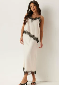 Satin Lace Midi Skirt
