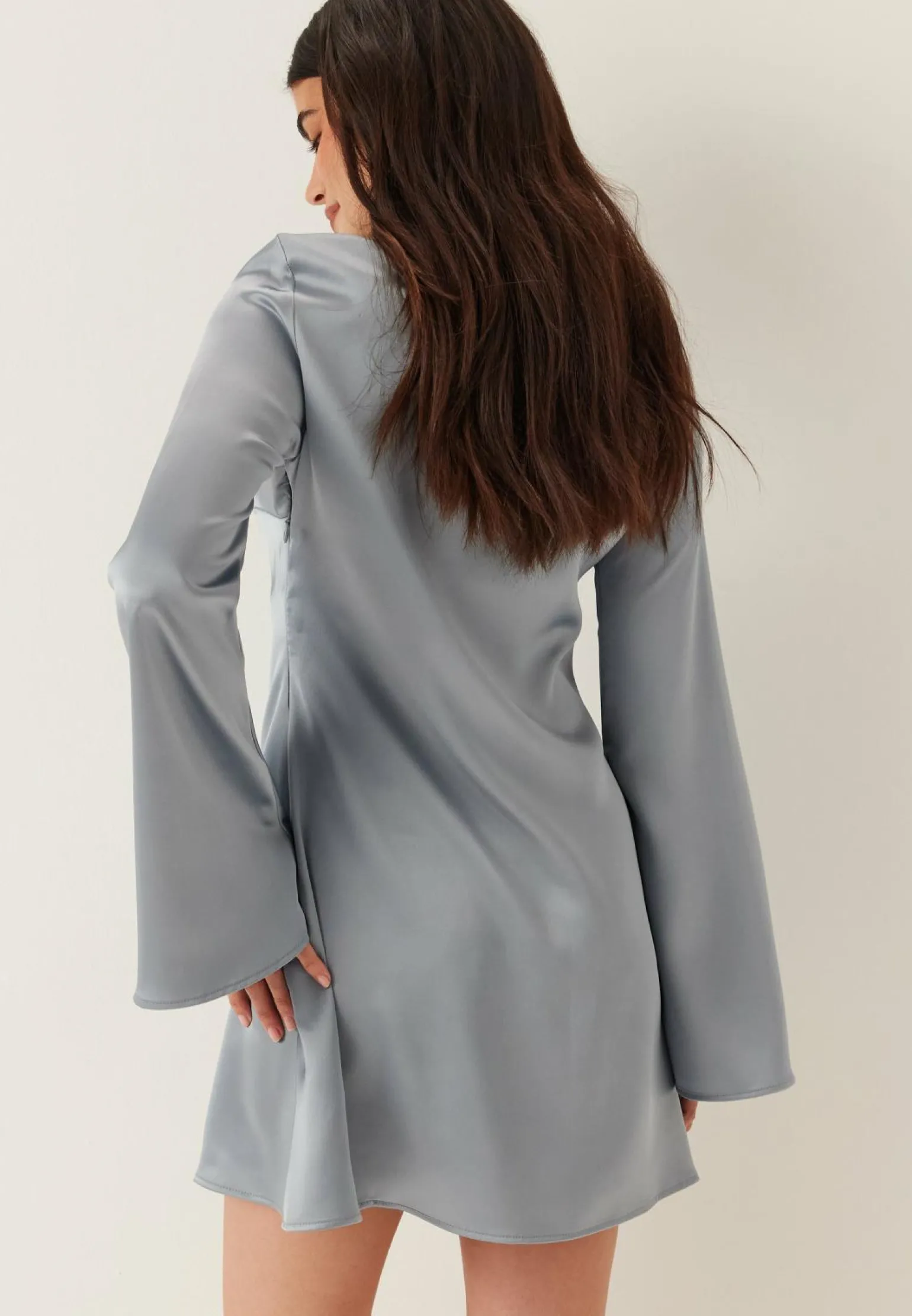 Satin Trumpet Sleeve Short Dress
