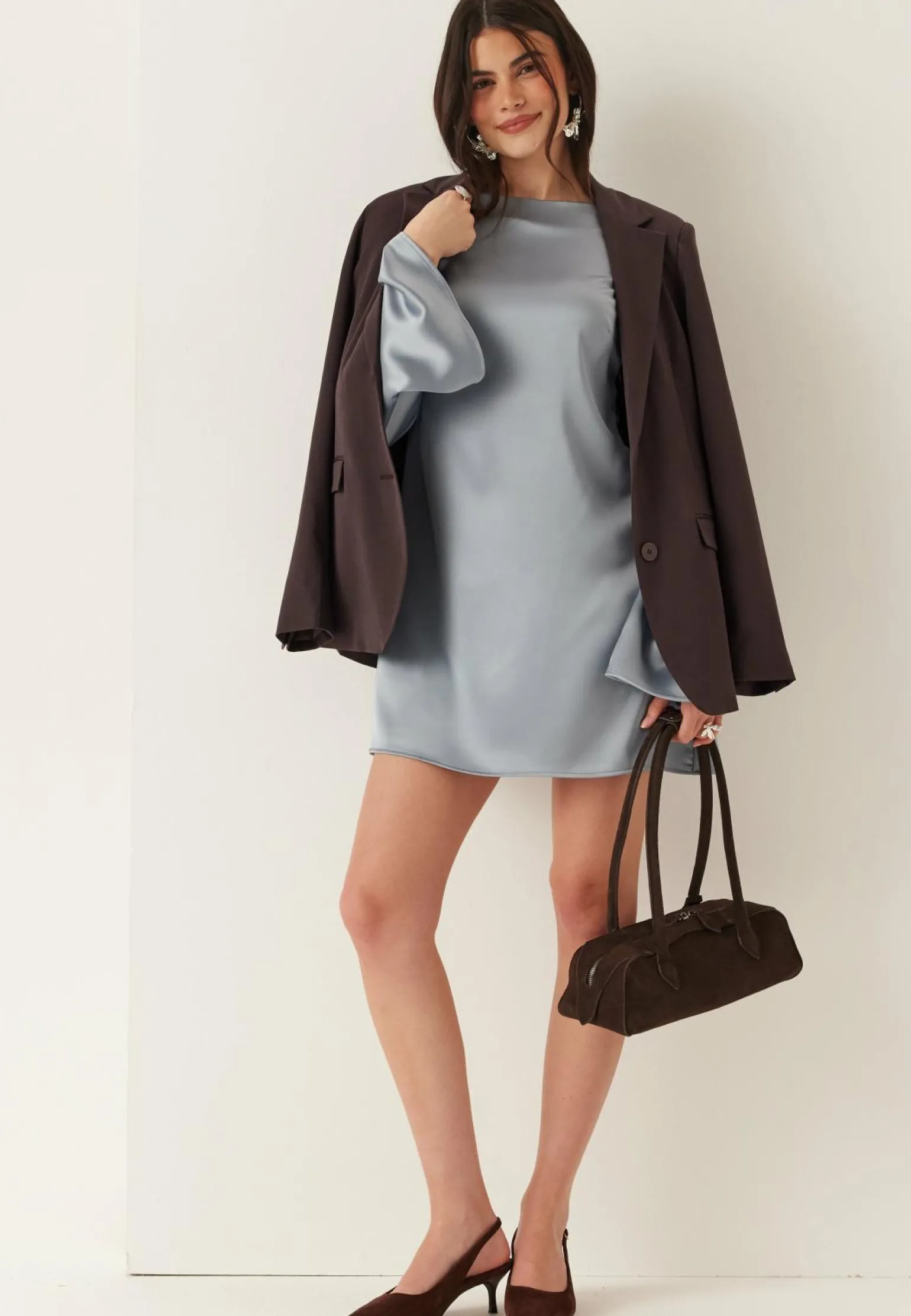 Satin Trumpet Sleeve Short Dress