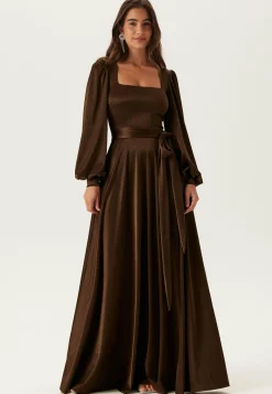 Satin Volume Sleeve Maxi Dress