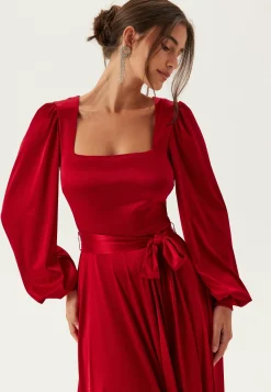 Satin Volume Sleeve Maxi Dress