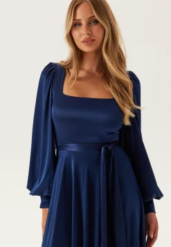 Satin Volume Sleeve Maxi Dress