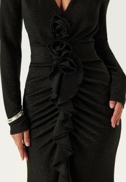 Sparkling Low V-neck Slit Gown