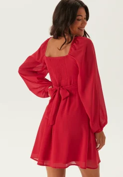 Square Neck L/S Georgette Dress