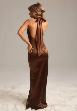 Stretch Satin Halterneck Gown