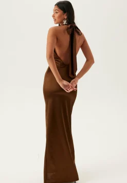 Stretch Satin Halterneck Gown