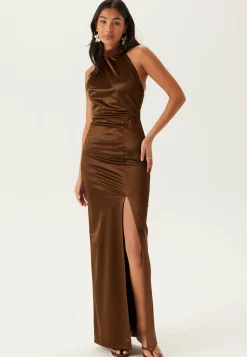 Stretch Satin Halterneck Gown