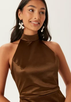 Stretch Satin Halterneck Gown
