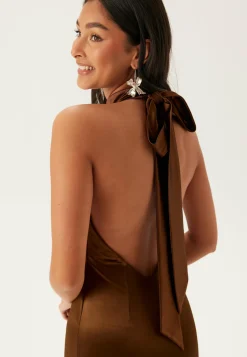 Stretch Satin Halterneck Gown