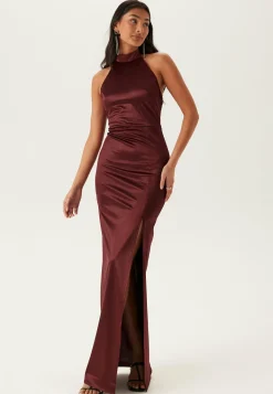 Stretch Satin Halterneck Gown