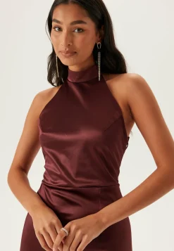 Stretch Satin Halterneck Gown