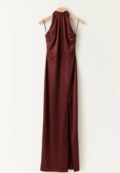 Stretch Satin Halterneck Gown