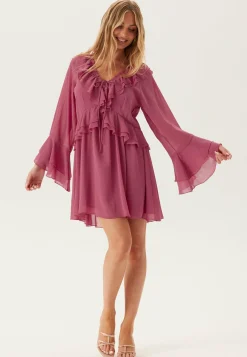 Trumpet Sleeve Frill Short Dress