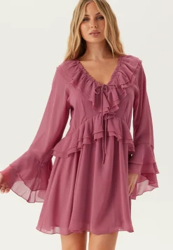 Trumpet Sleeve Frill Short Dress