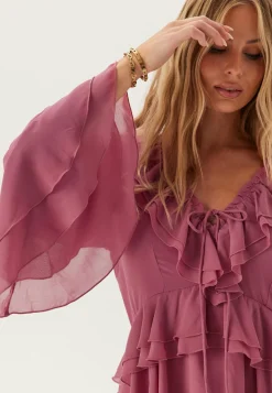 Trumpet Sleeve Frill Short Dress
