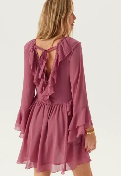 Trumpet Sleeve Frill Short Dress