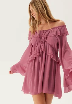 Trumpet Sleeve Frill Short Dress