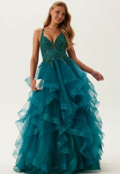 Tulle Frill Evening Dress with Lacing