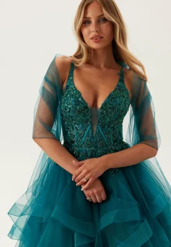 Tulle Frill Evening Dress with Lacing