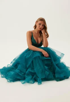 Tulle Frill Evening Dress with Lacing