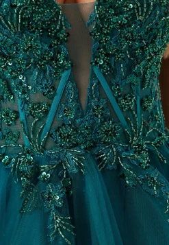 Tulle Frill Evening Dress with Lacing