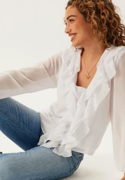 Viane L/S V-NECK FRILL TOP V-N