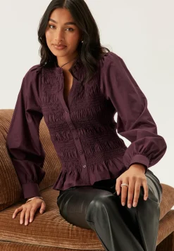 V-neck Cotton Smock Blouse