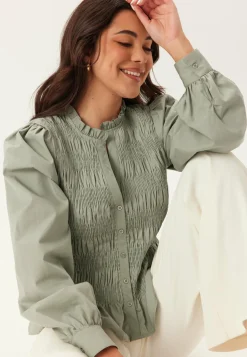 V-neck Cotton Smock Blouse