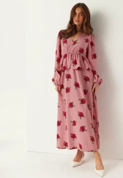 V-neck Flounce Maxi Dress
